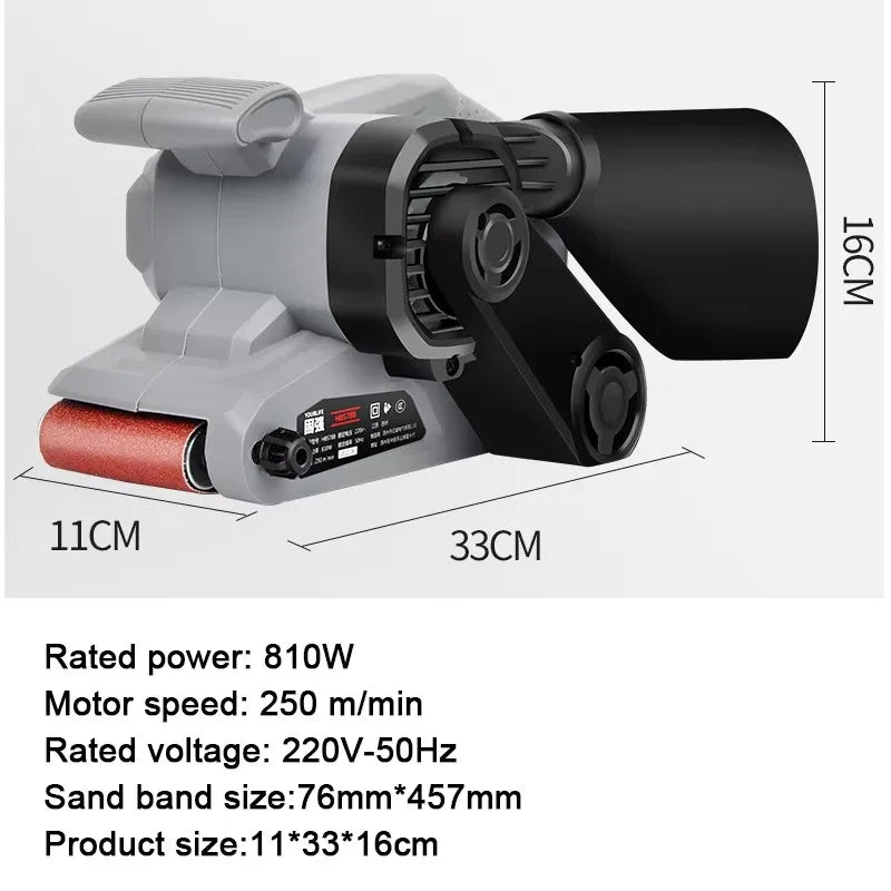220V 810W Portable Small Desktop Plane Sander Belt Sander Grinder Woodworking Polisher Metal Rust Removal Polishing  Machine