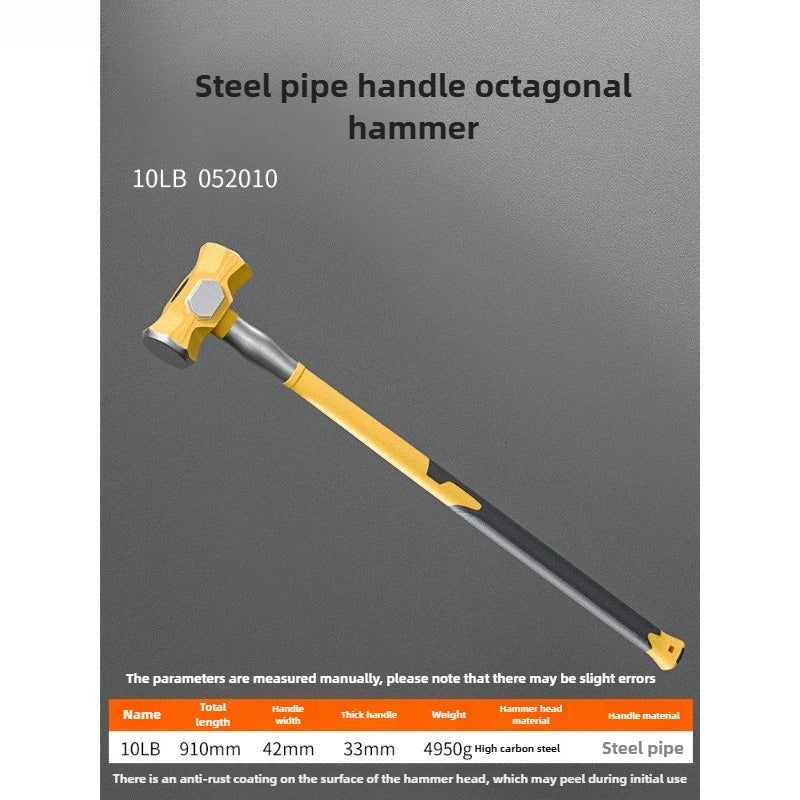 Construction Site Octagonal Hammer Heavy-duty Sledgehammer Shockproof Demolish Smash Walls Hammer Powerful Manual Tools