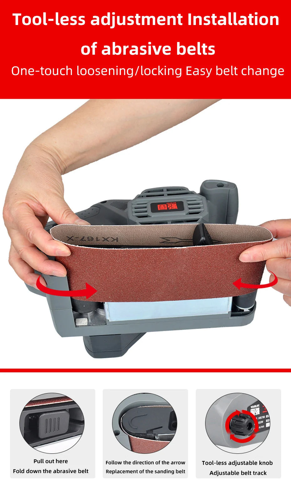 220V 810W Portable Small Desktop Plane Sander Belt Sander Grinder Woodworking Polisher Metal Rust Removal Polishing  Machine