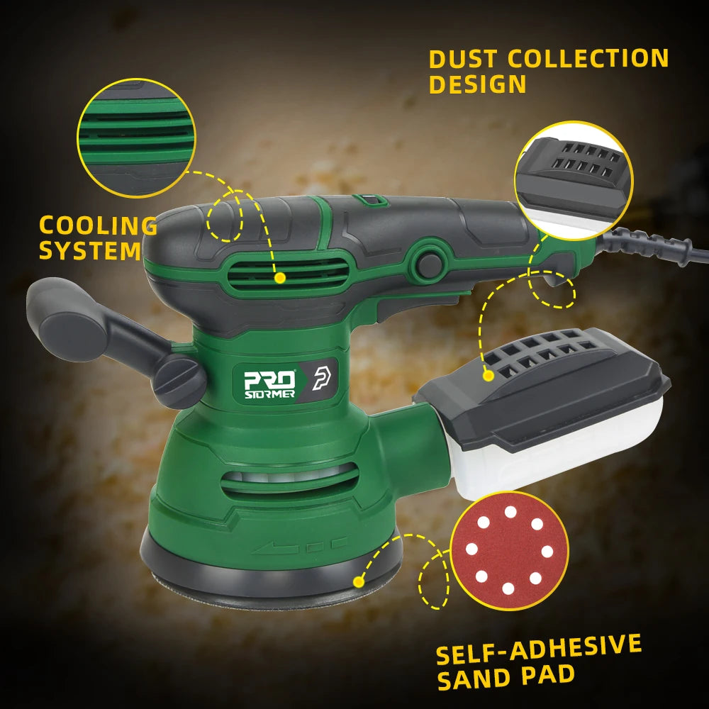 650W Electric Sander 230V Woodworking Grinding Tool Variable Speed Sander with 125mm Sandpaper Car Polishing Machine PROSTORMER