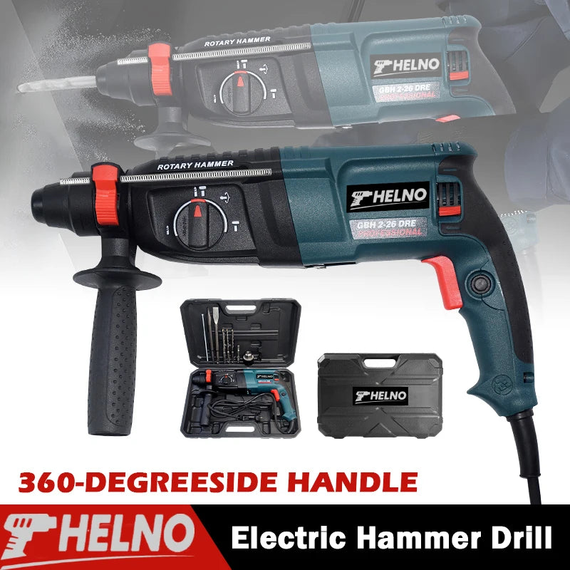Powerful HELNO GBH2-28 Electric Demolition Hammer, 800W Motor, SDS-Plus, Heavy Duty for Construction Breaking Work