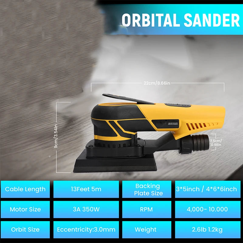 Electric Random Orbital Sander 350W Mini Polisher Machine Pluggable Wire Central Vacuum Corner Sanding Machine for Wood Working
