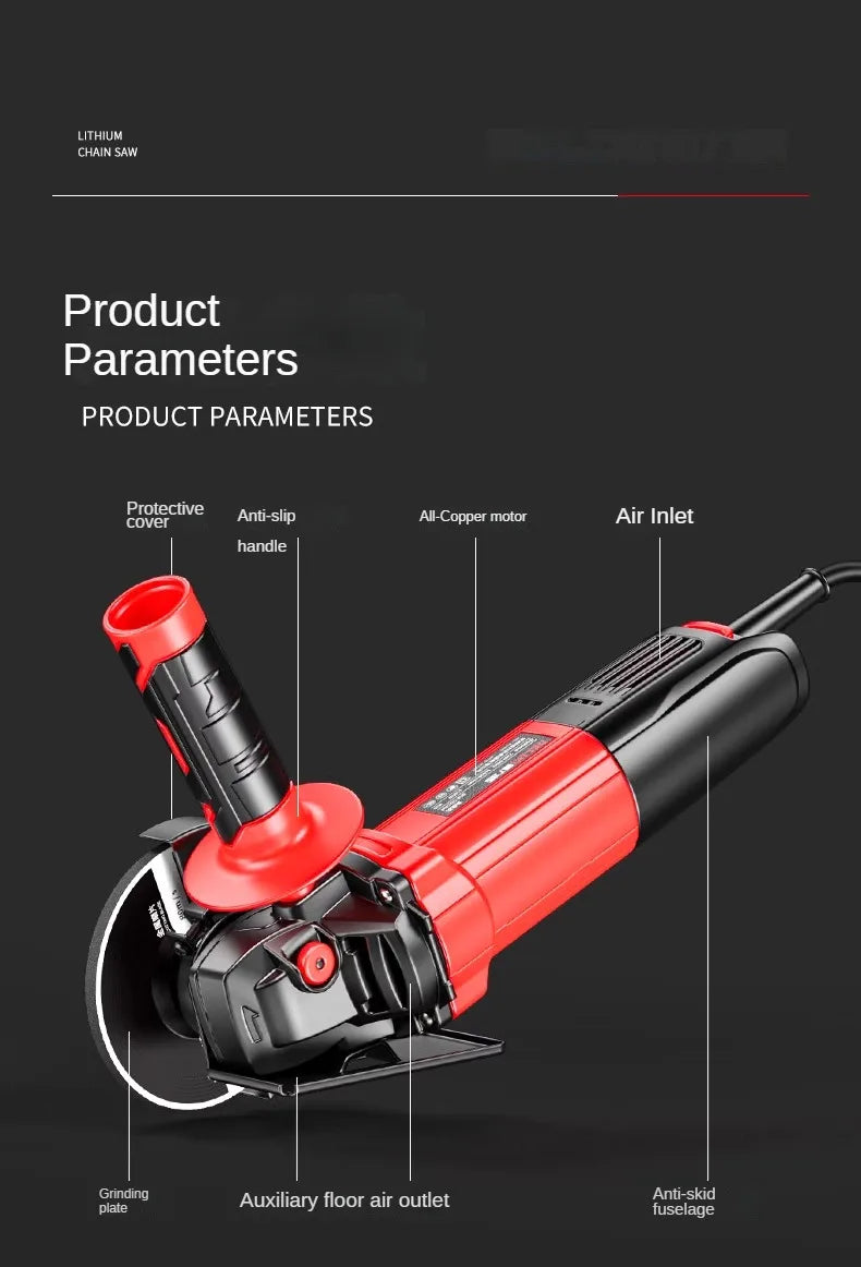 220V Heavy Duty Mini Angle Grinder with Grinding and Cutting Discs for Home DIY Metalworking and Masonry Projects
