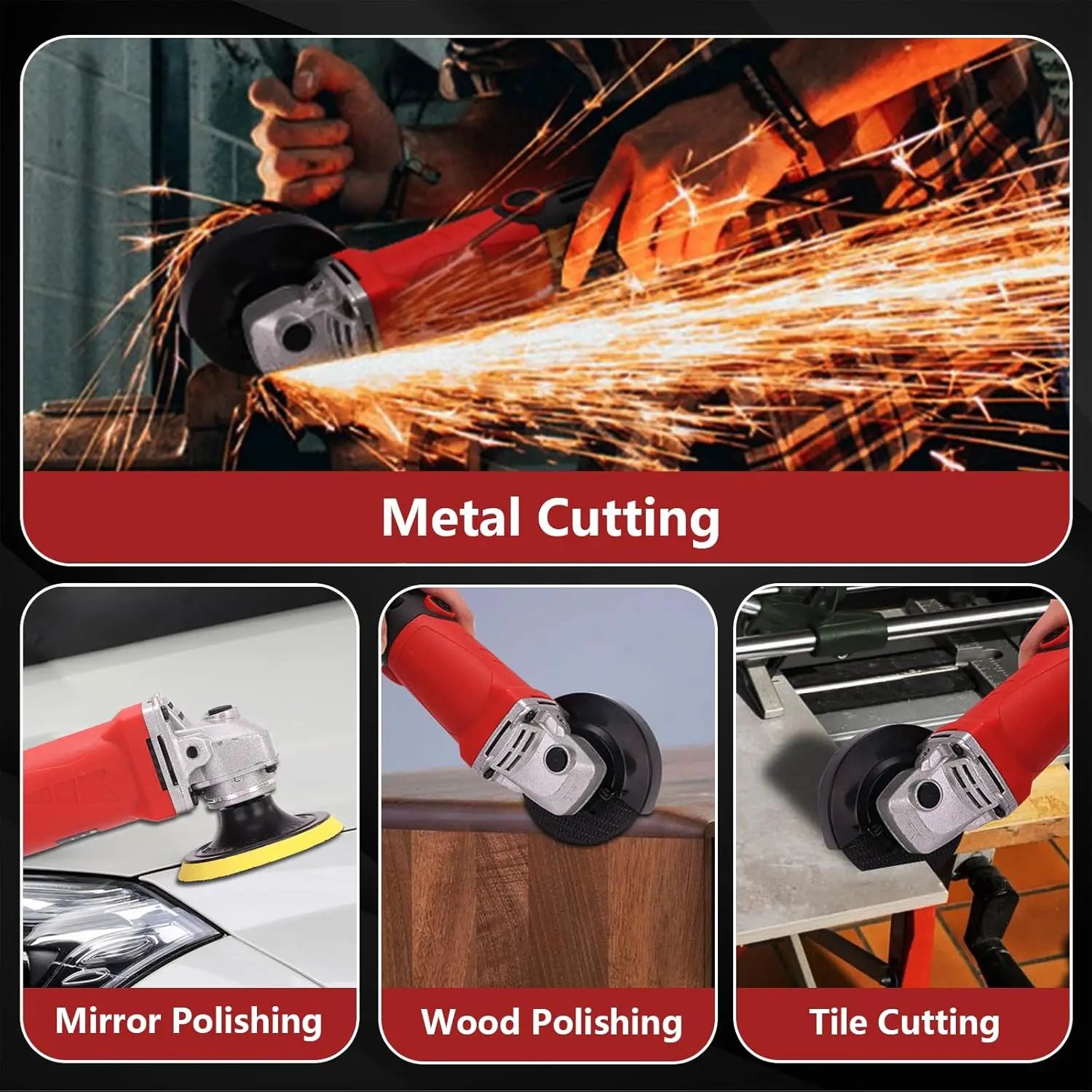 6 Gears Angle Grinder 1300W Handheld Cutting 220V Electric Power Tool 125mm Polishing Machine Grinder for PVC Cutting