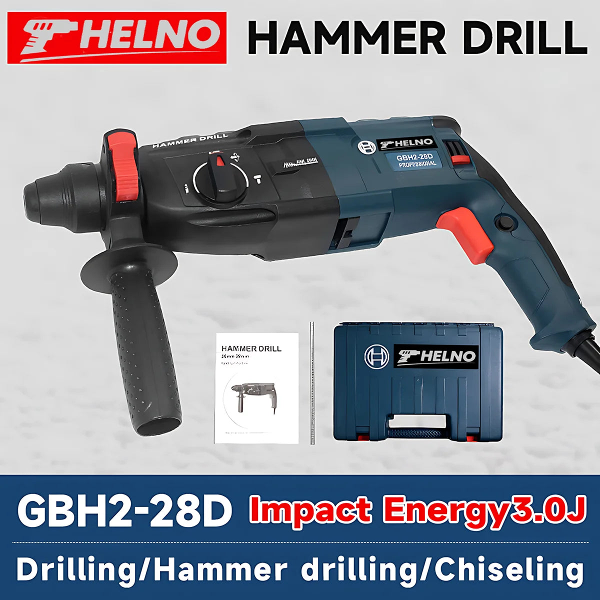 Powerful HELNO GBH2-28 Electric Demolition Hammer, 800W Motor, SDS-Plus, Heavy Duty for Construction Breaking Work