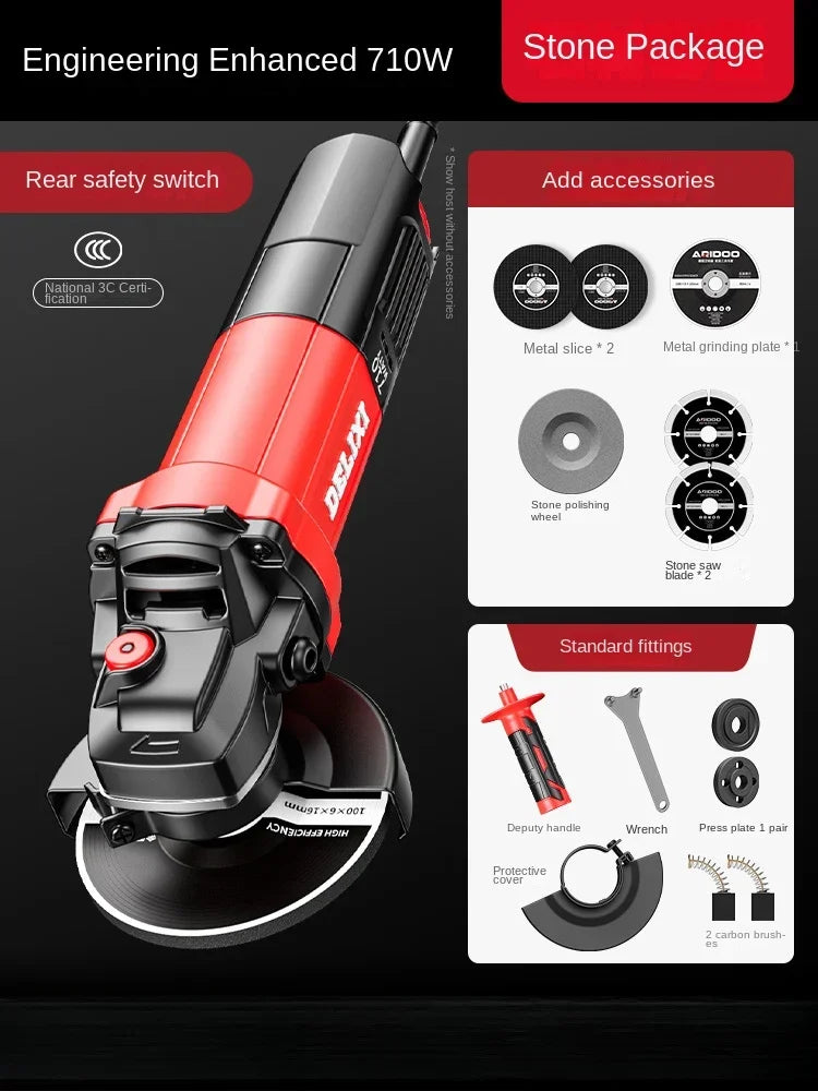 220V Heavy Duty Mini Angle Grinder with Grinding and Cutting Discs for Home DIY Metalworking and Masonry Projects