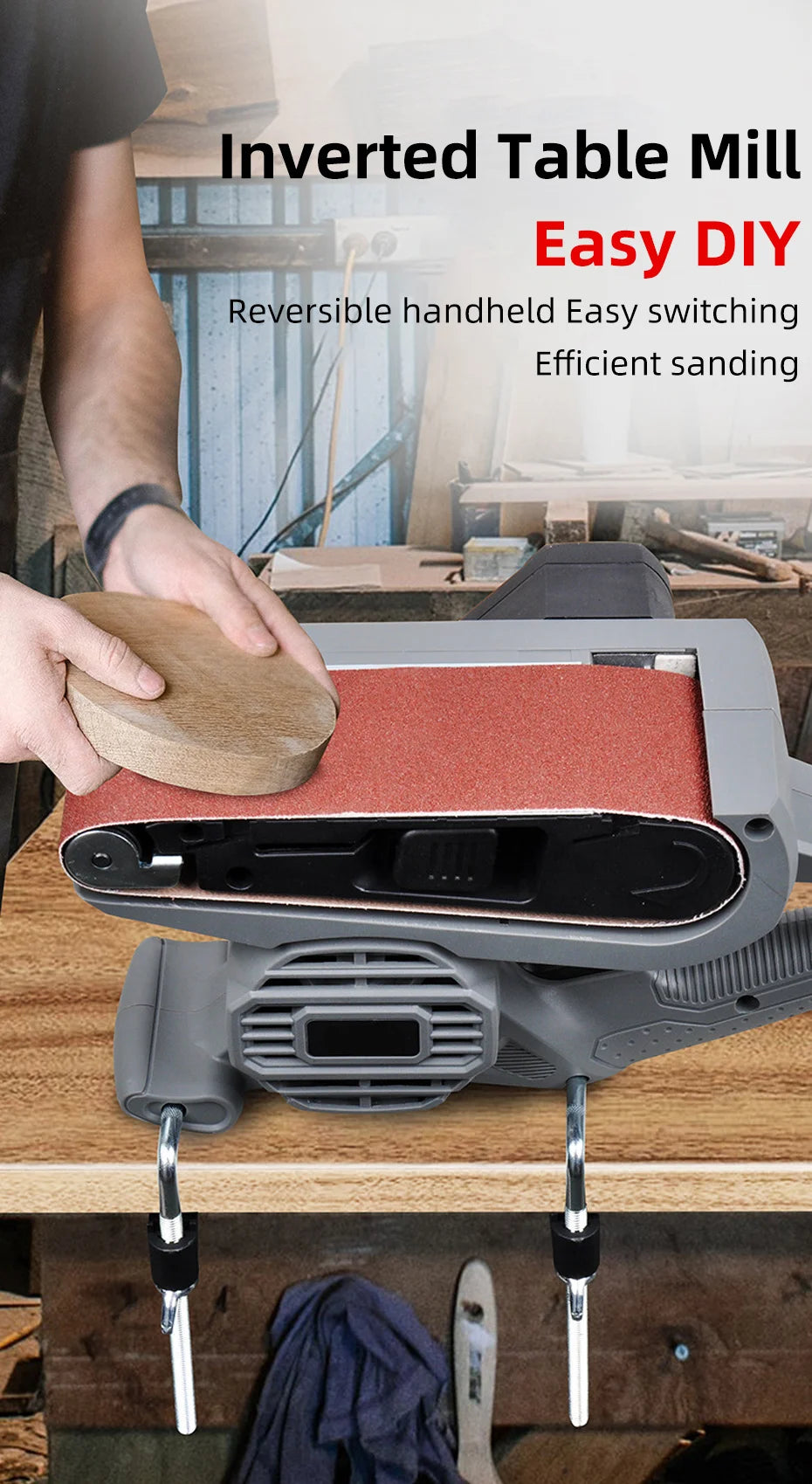 220V 810W Portable Small Desktop Plane Sander Belt Sander Grinder Woodworking Polisher Metal Rust Removal Polishing  Machine