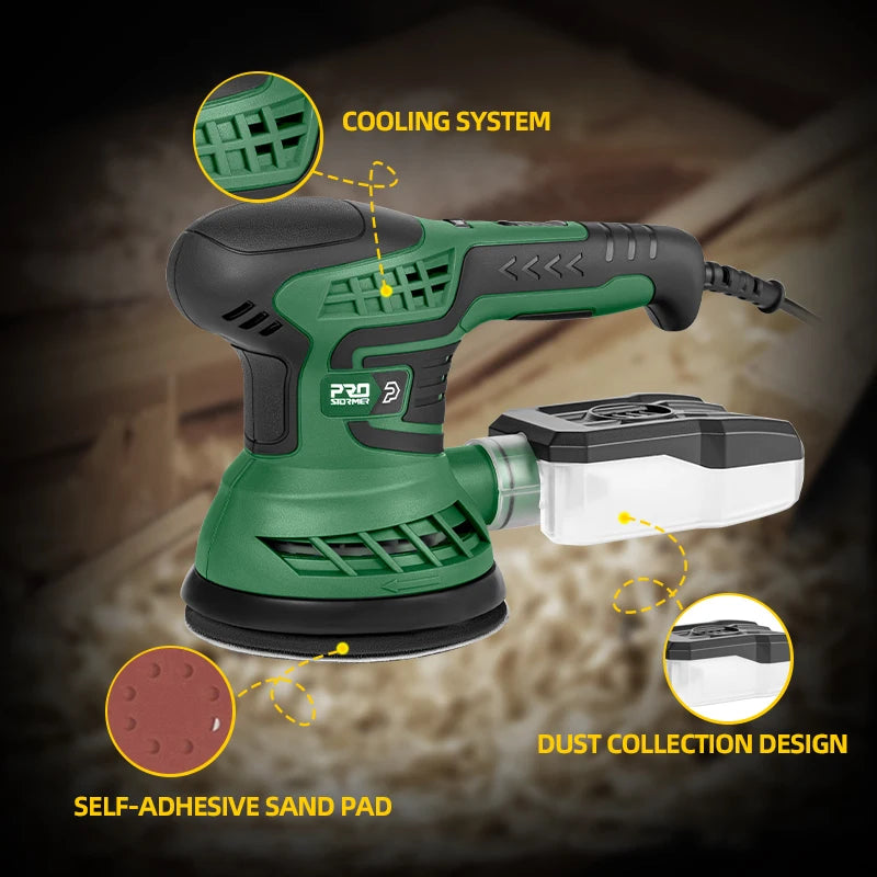 400W Electric Sander Machine with 7-Speed Transmission 125mm Sanding Pad Dust Collector And 21pcs Sandpapers Set by PROSTORMER