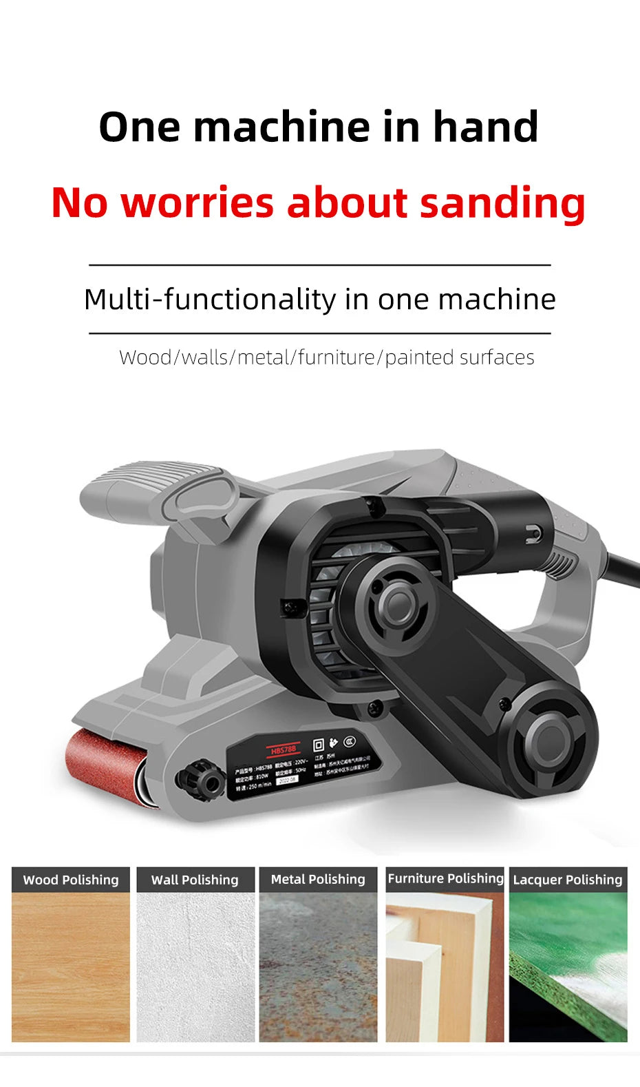 220V 810W Portable Small Desktop Plane Sander Belt Sander Grinder Woodworking Polisher Metal Rust Removal Polishing  Machine