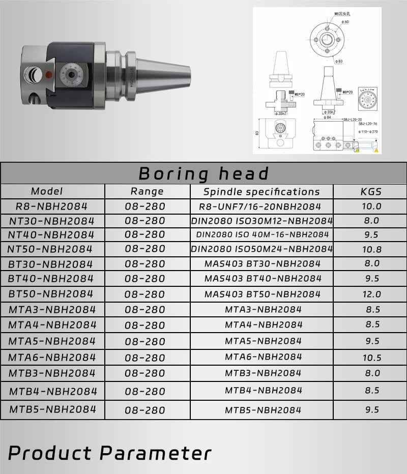 Bt40 Nbh2084 Boring Head Set Micro-adjustment boring tool For machining round holes For milling machine CNC machining center