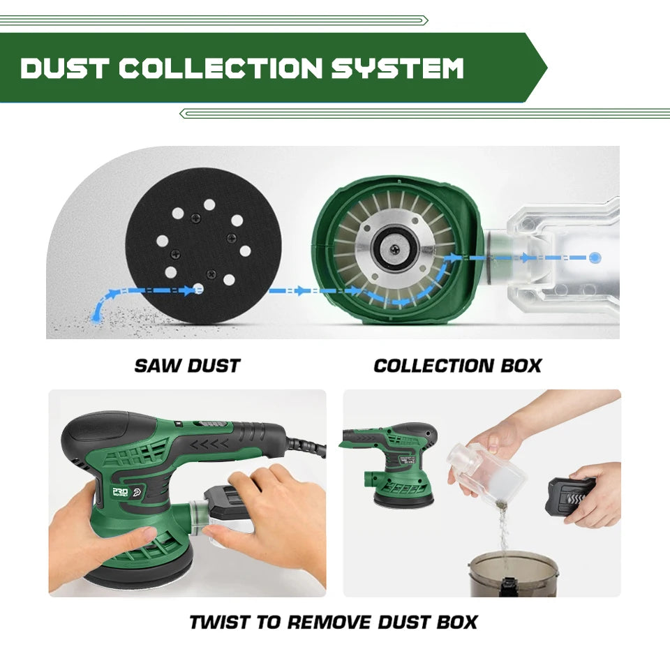400W Electric Sander Machine with 7-Speed Transmission 125mm Sanding Pad Dust Collector And 21pcs Sandpapers Set by PROSTORMER
