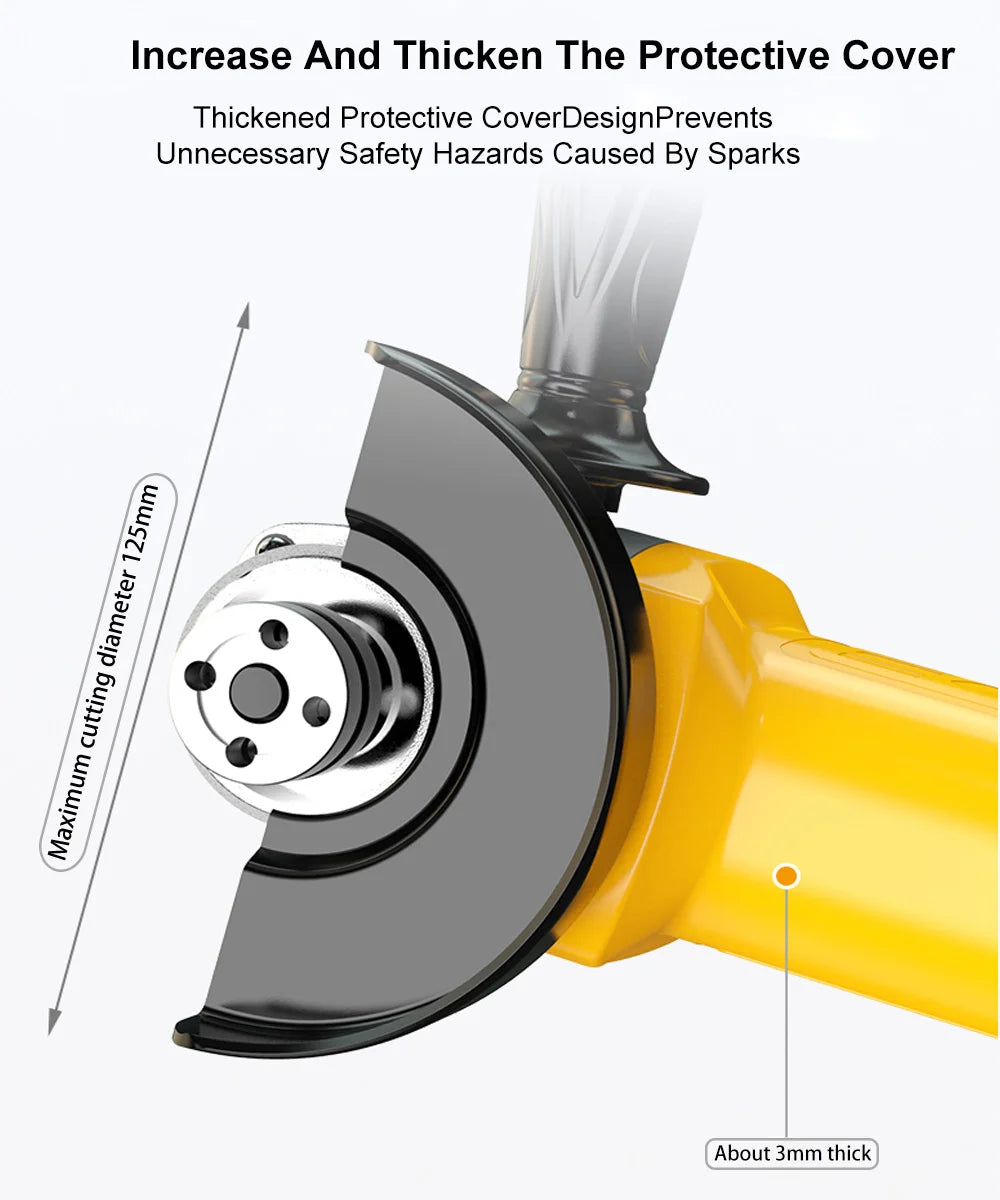 220V Electric Angle Grinder 1050W 125mm 6-Variable Speed 3000-10000 RPM Tool Less Guard for Cutting Grinding Metal Power Tools