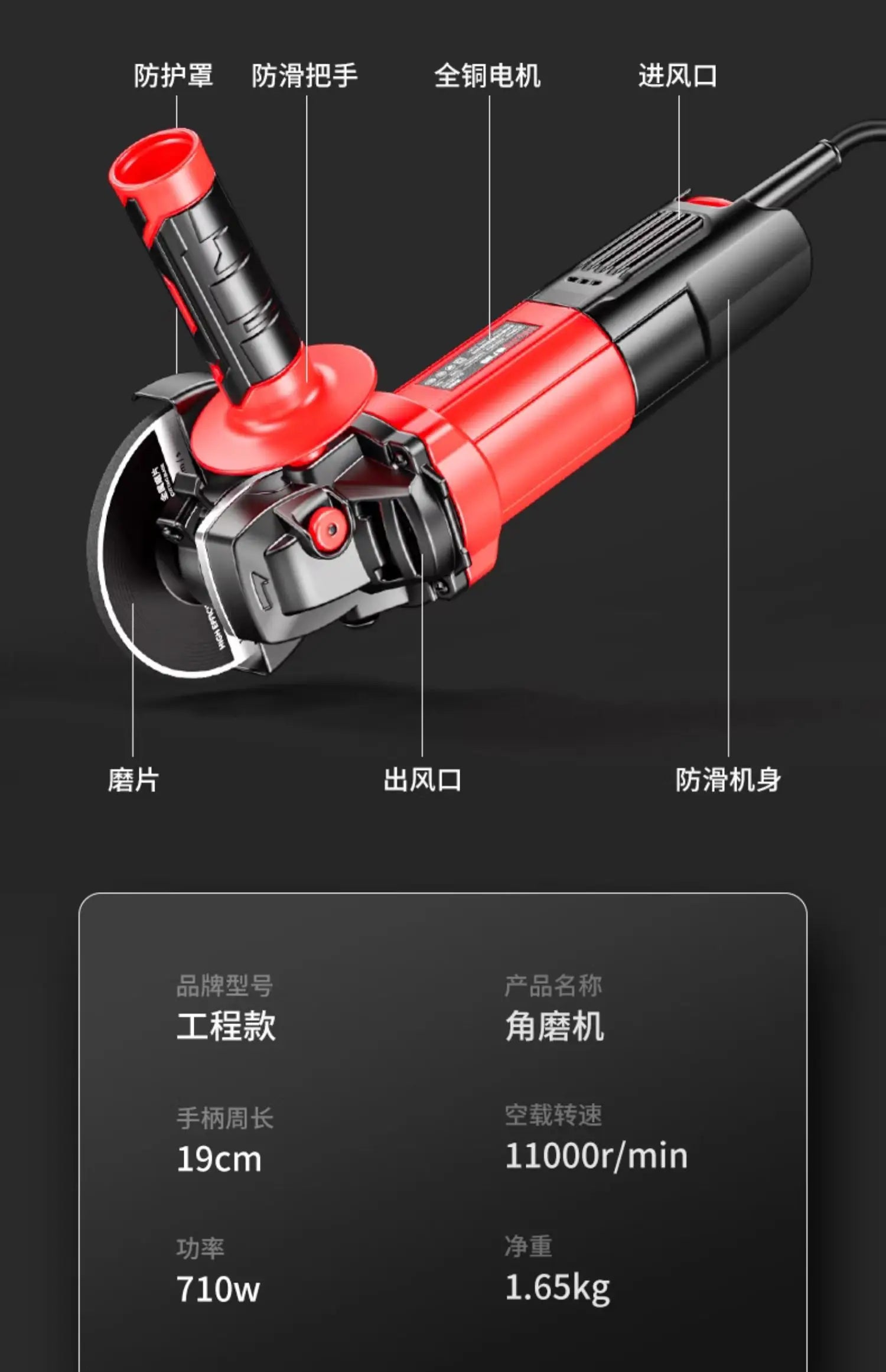 220V Heavy Duty Mini Angle Grinder with Grinding and Cutting Discs for Home DIY Metalworking and Masonry Projects