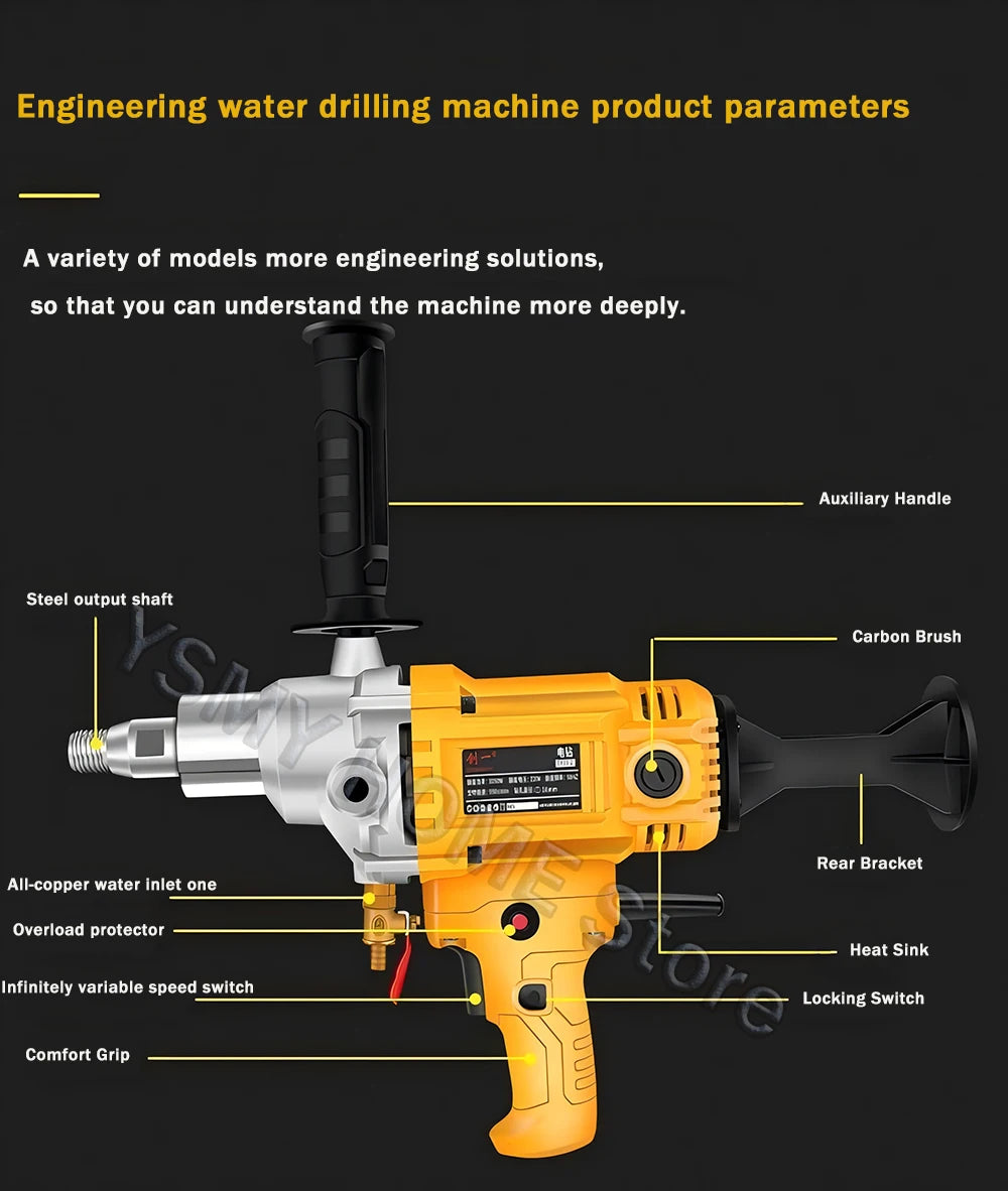 Diamond Core Drilling Machine Dry Wet Engineering Handheld concrete Water Drilling Putty Powder Coating Mixer  Renovation tools