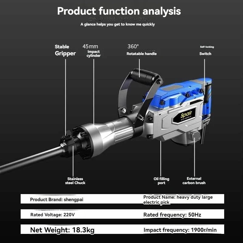 Demolition Jack Hammer Concrete Breaker Electric Hammer For Demolition, Trenching, Chipping