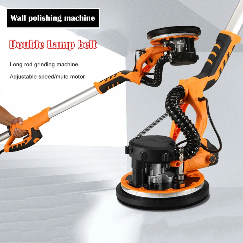 9-inch Electric Drywall Sander 225MM Wall Grinding Machine Putty Dustless Self -vacuum LED Long Rod Polishing Sand Paper Machine