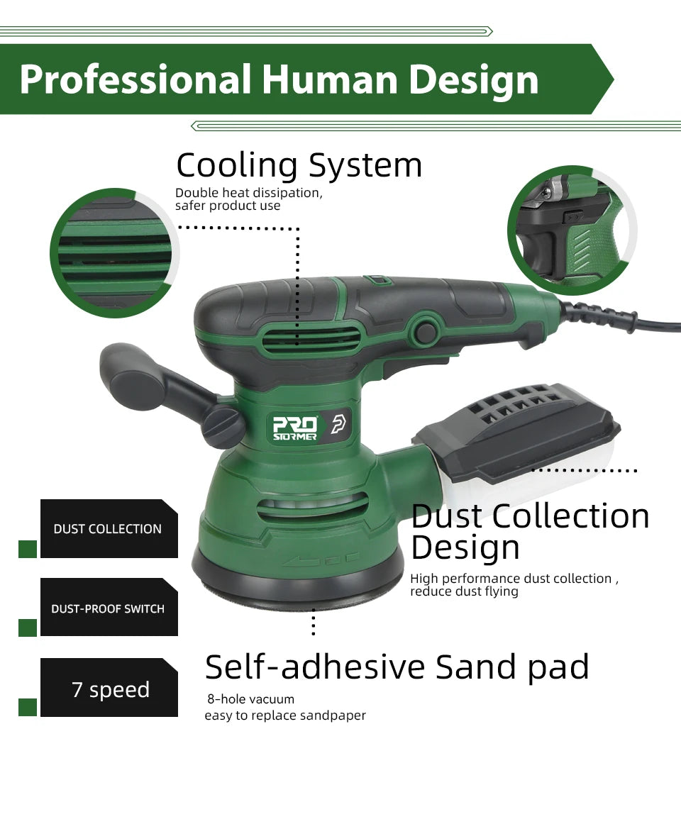 650W Electric Sander 230V Woodworking Grinding Tool Variable Speed Sander with 125mm Sandpaper Car Polishing Machine PROSTORMER