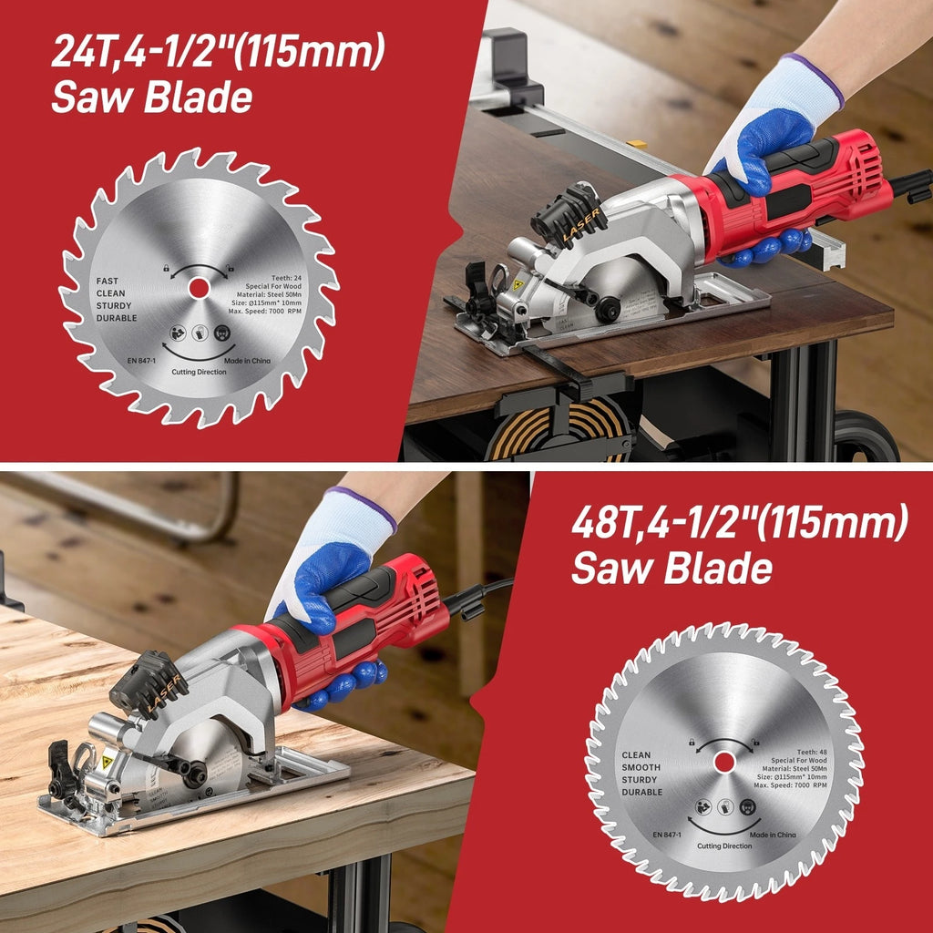Circular Saw Mini Circular Saw With Laser Blades for Wood PVC Pipe Cutting 580W 115MM Mini Circular Saw 24 And 48T Blade Guide