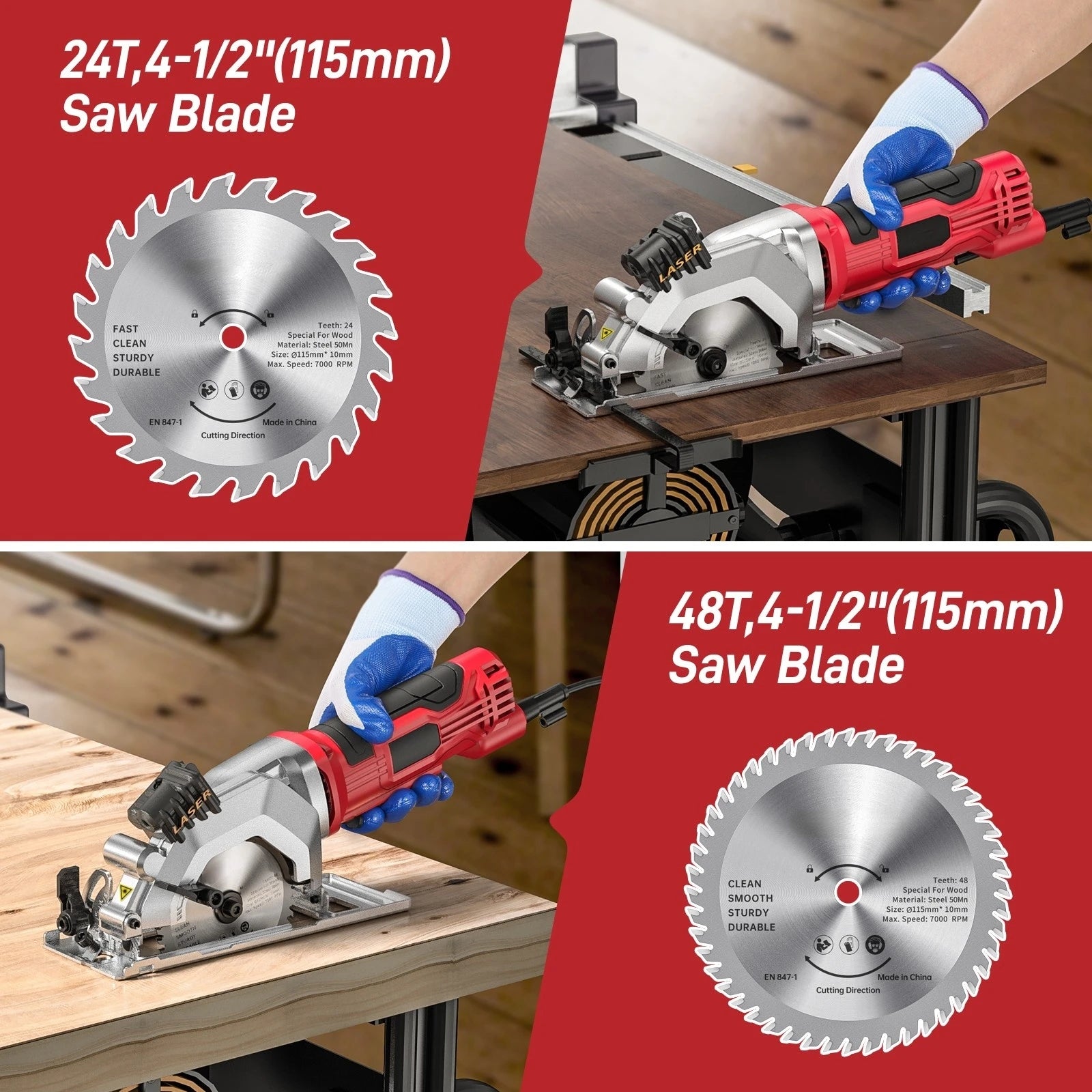 Circular Saw Mini Circular Saw With Laser Blades for Wood PVC Pipe Cutting 580W 115MM Mini Circular Saw 24 And 48T Blade Guide