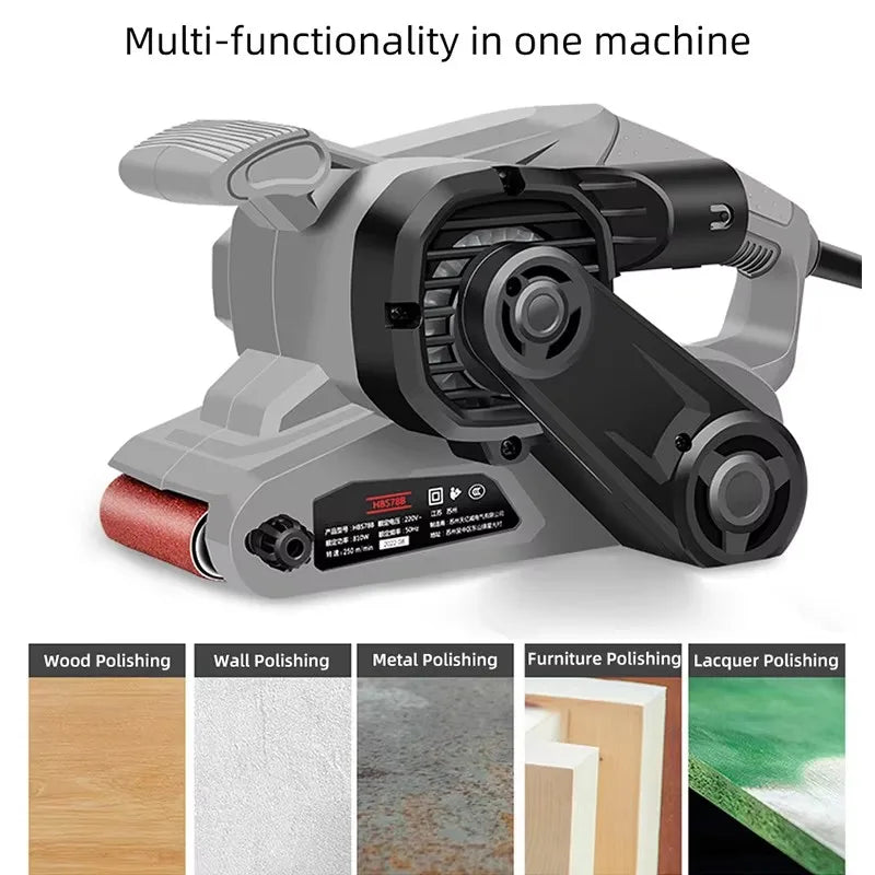 220V 810W Portable Small Desktop Plane Sander Belt Sander Grinder Woodworking Polisher Metal Rust Removal Polishing  Machine