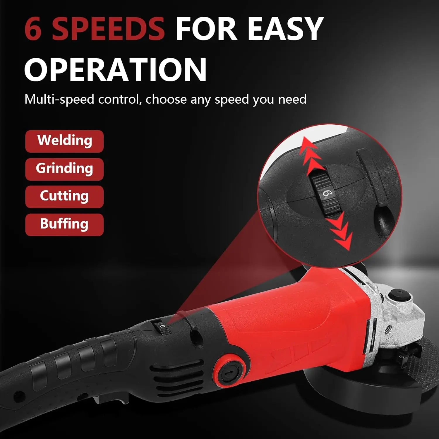 6 Gears Angle Grinder 1300W Handheld Cutting 220V Electric Power Tool 125mm Polishing Machine Grinder for PVC Cutting
