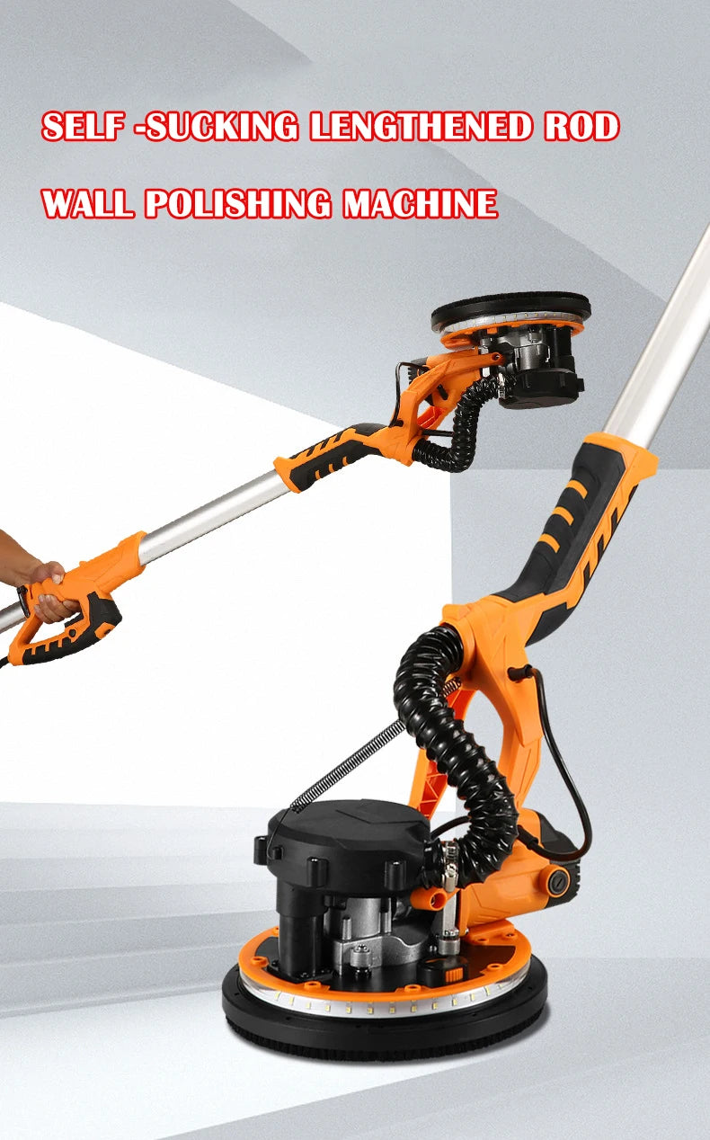 9-inch Electric Drywall Sander 225MM Wall Grinding Machine Putty Dustless Self -vacuum LED Long Rod Polishing Sand Paper Machine