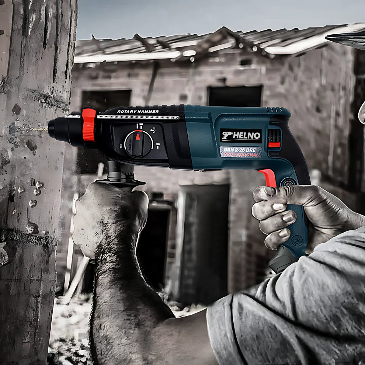 Powerful HELNO GBH2-28 Electric Demolition Hammer, 800W Motor, SDS-Plus, Heavy Duty for Construction Breaking Work