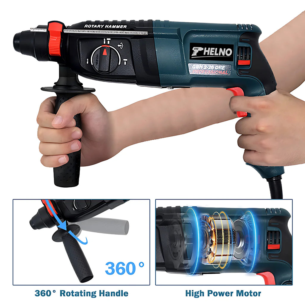 Powerful HELNO GBH2-28 Electric Demolition Hammer, 800W Motor, SDS-Plus, Heavy Duty for Construction Breaking Work