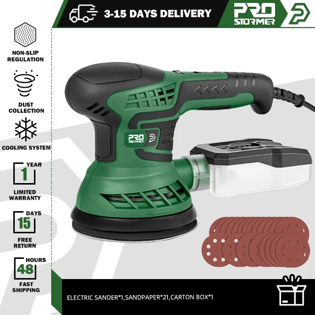 400W Electric Sander Machine with 7-Speed Transmission 125mm Sanding Pad Dust Collector And 21pcs Sandpapers Set by PROSTORMER
