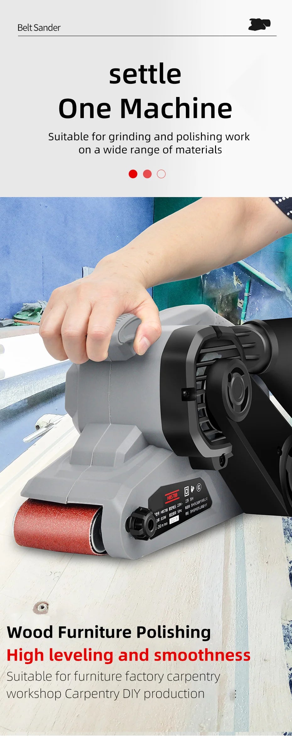 220V 810W Portable Small Desktop Plane Sander Belt Sander Grinder Woodworking Polisher Metal Rust Removal Polishing  Machine