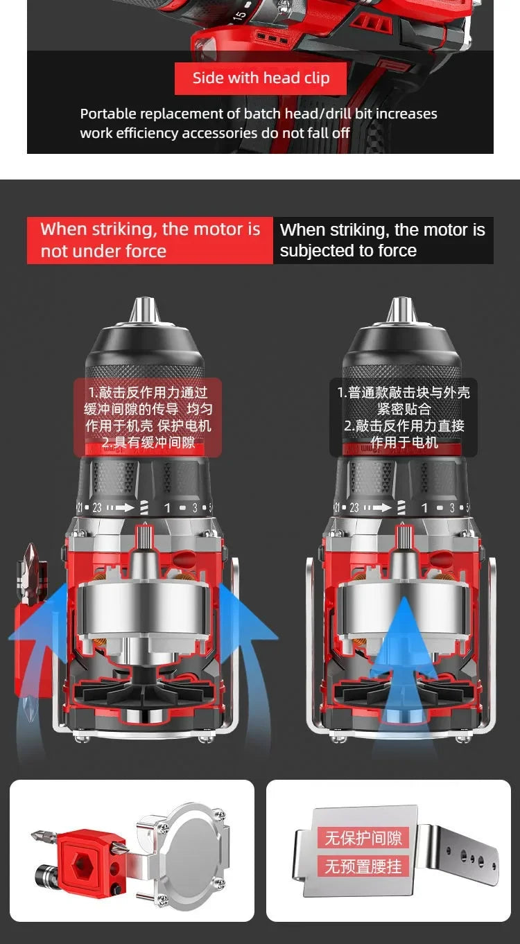 Brushless Electric Drill Tapping Cordless Impact Drill Metal Ratchet Chuck Electric Hand Drill Household Electric Screwdriver