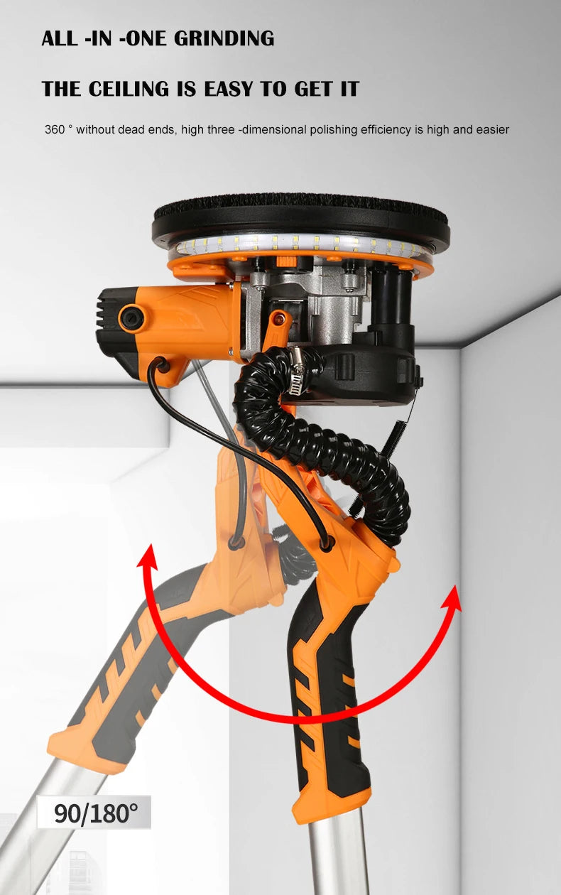 9-inch Electric Drywall Sander 225MM Wall Grinding Machine Putty Dustless Self -vacuum LED Long Rod Polishing Sand Paper Machine