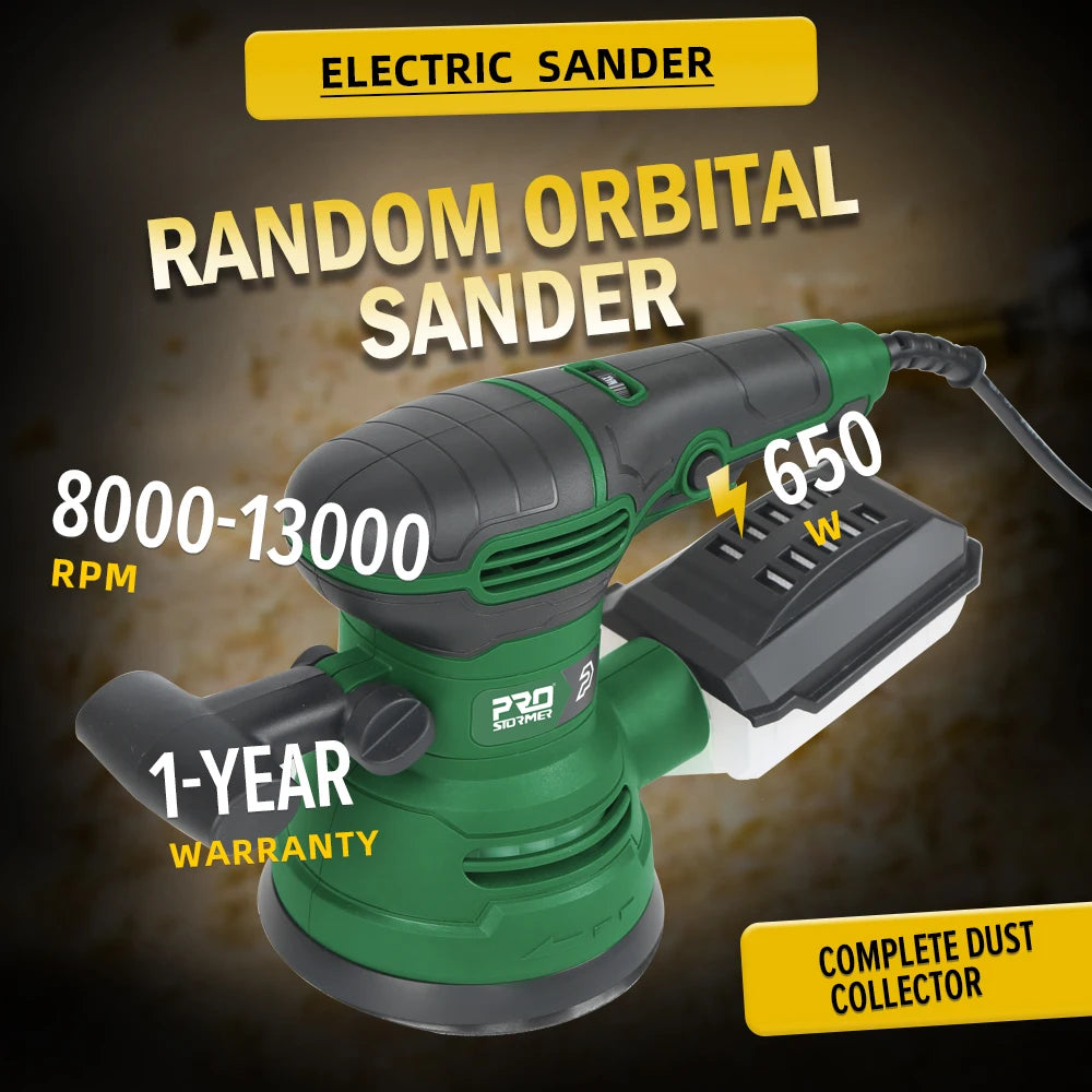 650W Electric Sander 230V Woodworking Grinding Tool Variable Speed Sander with 125mm Sandpaper Car Polishing Machine PROSTORMER