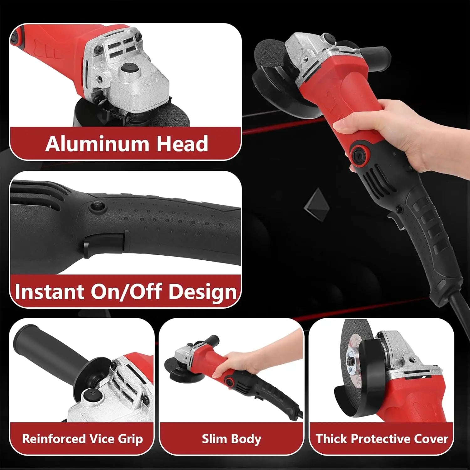 6 Gears Angle Grinder 1300W Handheld Cutting 220V Electric Power Tool 125mm Polishing Machine Grinder for PVC Cutting