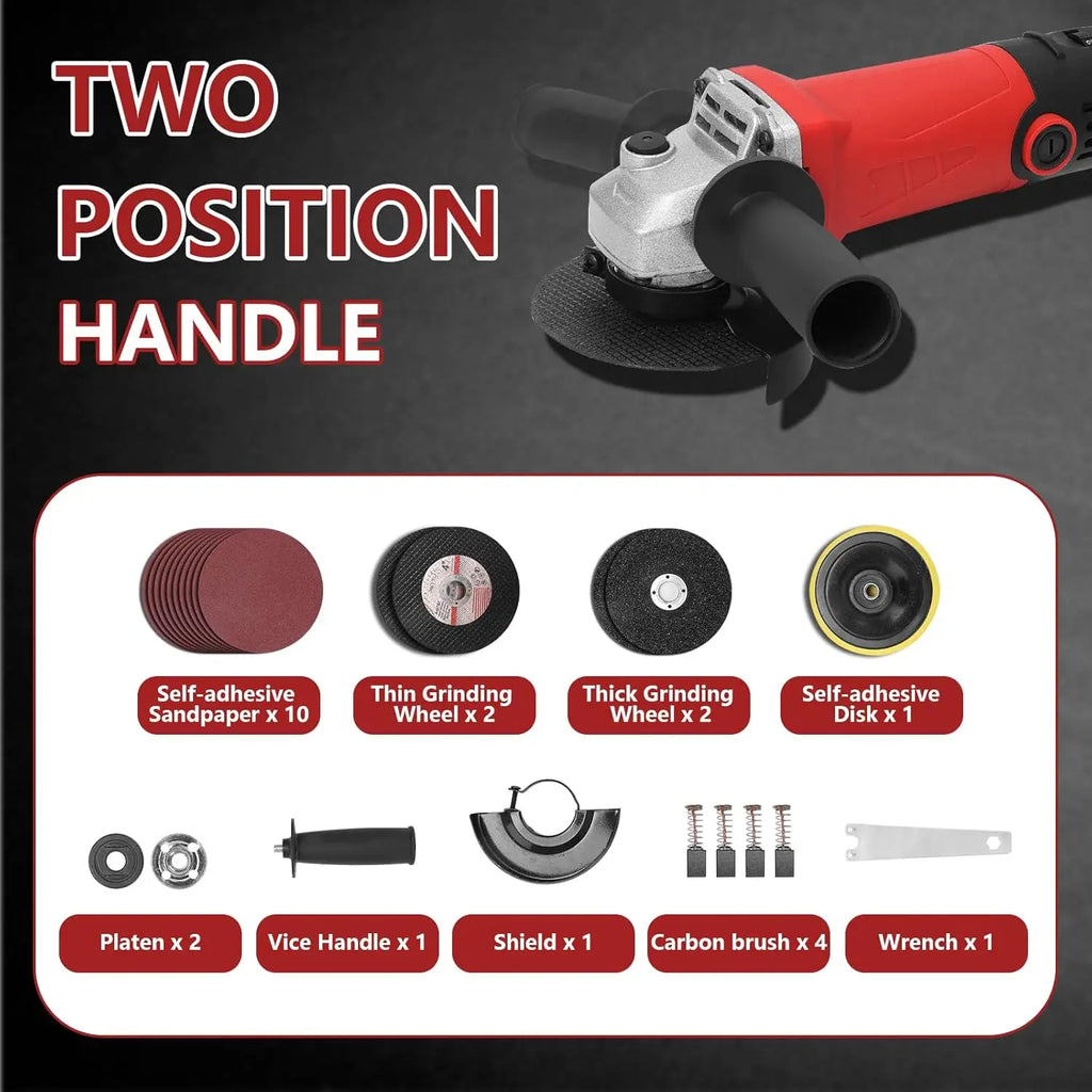 6 Gears Angle Grinder 1300W Handheld Cutting 220V Electric Power Tool 125mm Polishing Machine Grinder for PVC Cutting