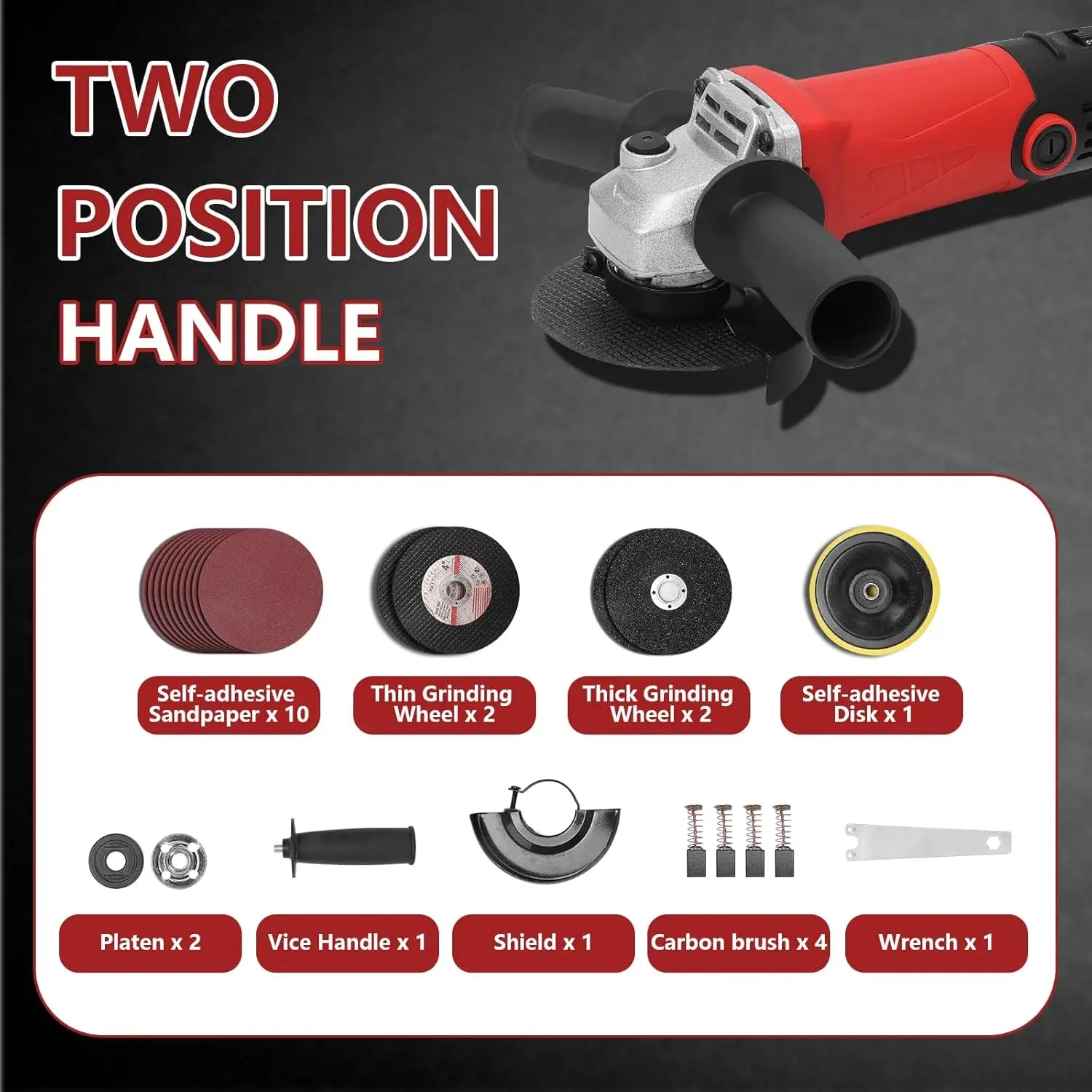 6 Gears Angle Grinder 1300W Handheld Cutting 220V Electric Power Tool 125mm Polishing Machine Grinder for PVC Cutting