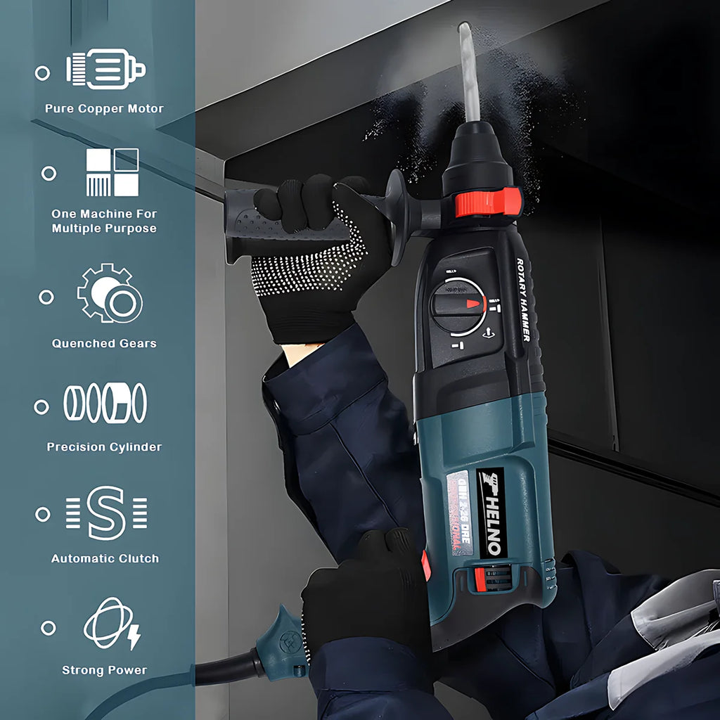 Powerful HELNO GBH2-28 Electric Demolition Hammer, 800W Motor, SDS-Plus, Heavy Duty for Construction Breaking Work