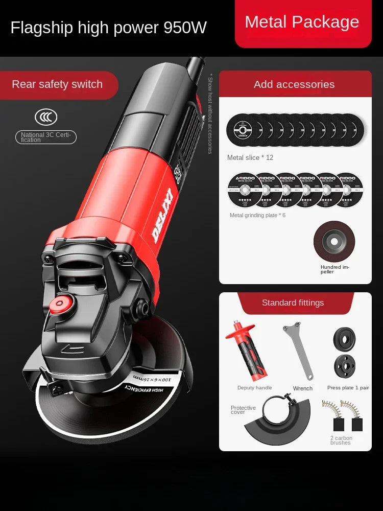 220V Heavy Duty Mini Angle Grinder with Grinding and Cutting Discs for Home DIY Metalworking and Masonry Projects