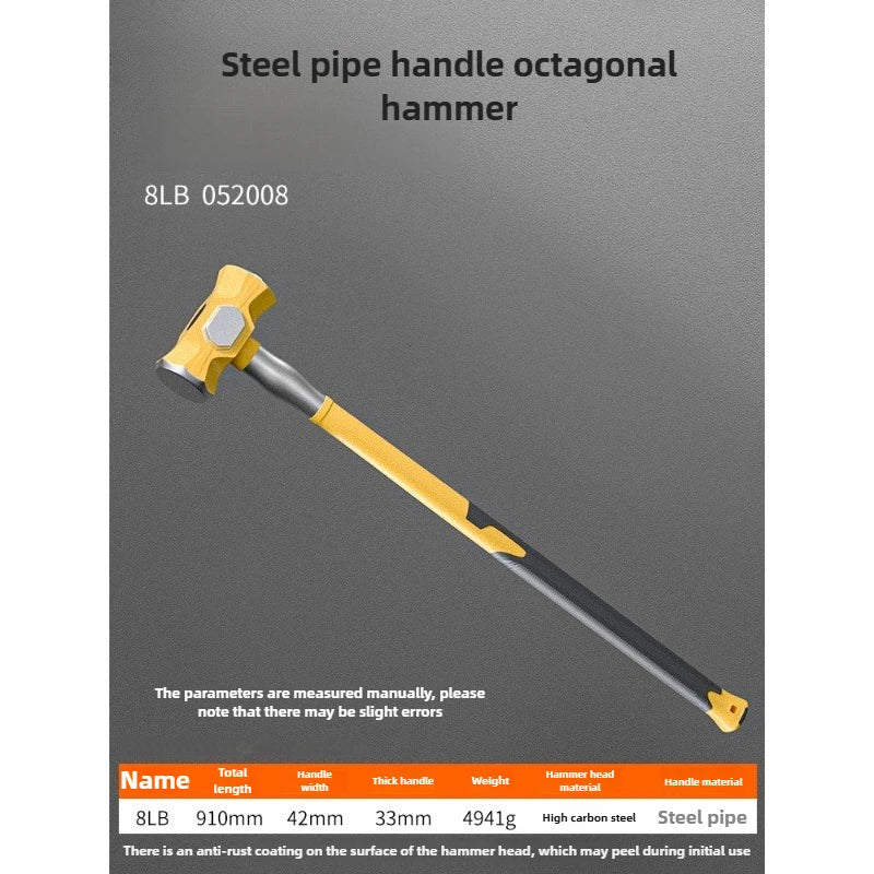 Construction Site Octagonal Hammer Heavy-duty Sledgehammer Shockproof Demolish Smash Walls Hammer Powerful Manual Tools